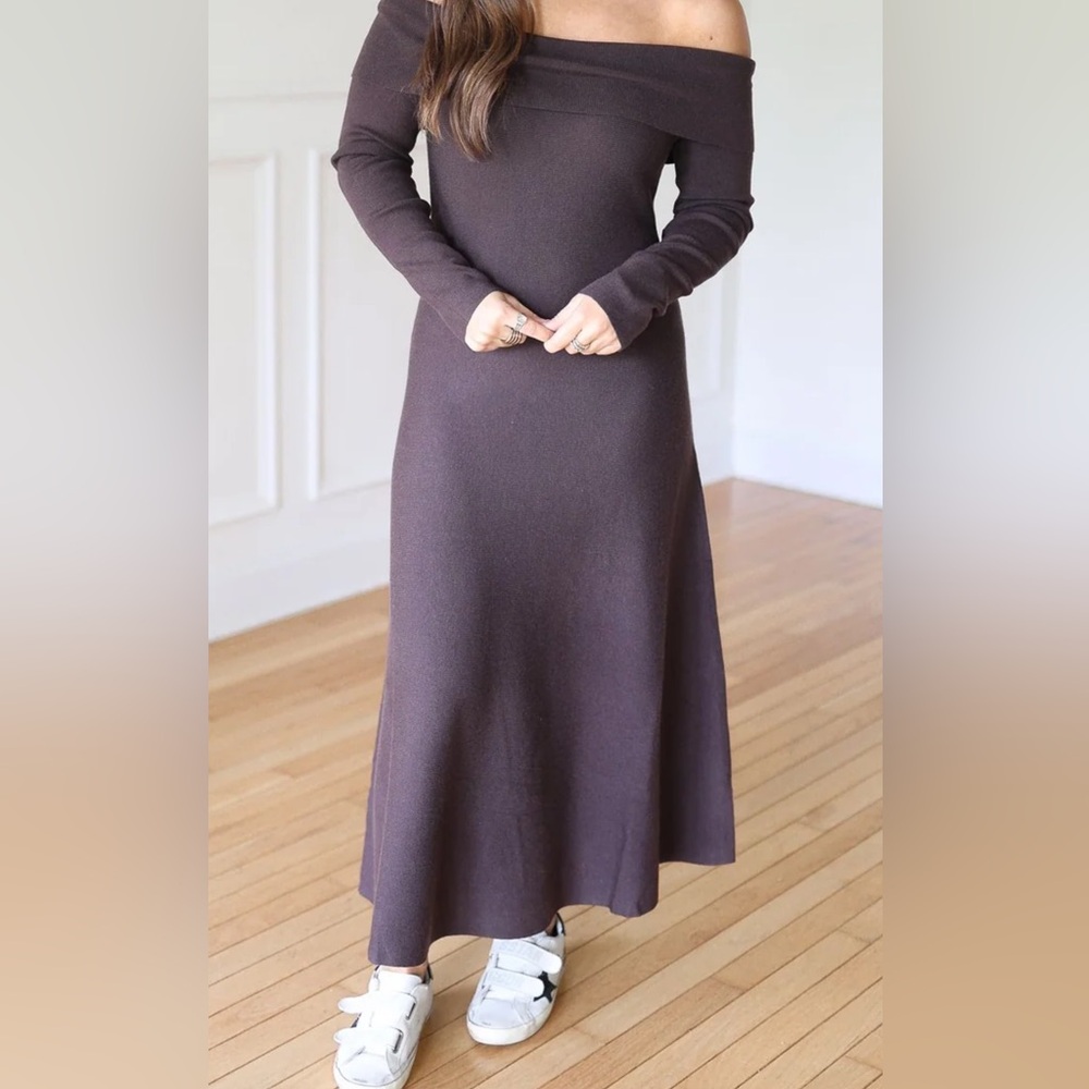 Off Shoulder Knit Midi Dress